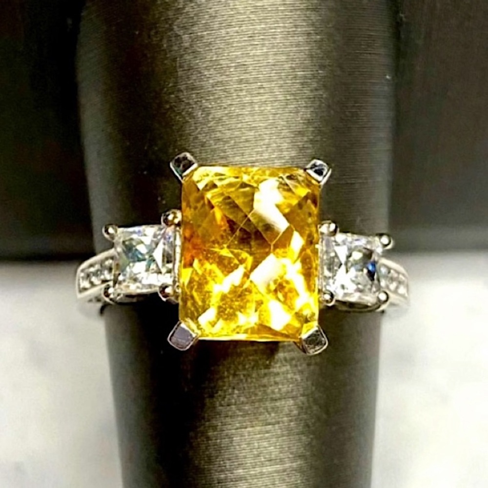 NWOT • November Birthstone • Real Citrine and Sapphire .925 Sterling Silver Ring